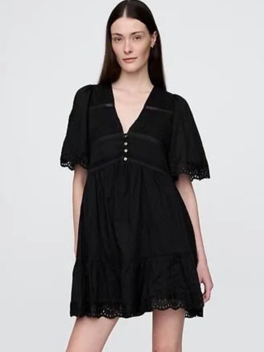 GAP Black Cotton Eyelet Dress Petite Medium